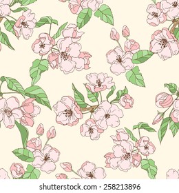 Spring pattern with blossom apple in pastel colors