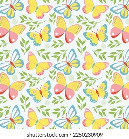 Spring Pattern With Butterflies. Ornament For Package Colorful Vector Illustration In Flat Style