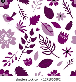 Spring pattern with elements of flowers and leaves.