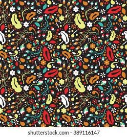 Spring pattern. Flower garden. Floral seamless pattern. Seamless botanic texture. Detailed flowers illustrations. Beautiful pattern. Bright buds. Seamless vintage pattern. Rural pattern. Vintage.