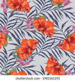 Spring pattern with flowers and plants. Watercolor floral illustration.Seamless pattern.