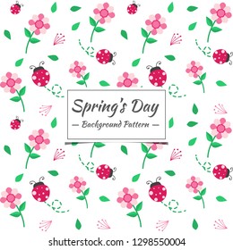 Spring pattern with flowers and small animals. The motifs that are scattered randomly look beautiful. Elegant template for fashion prints.