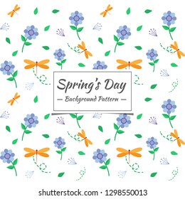 Spring pattern with flowers and small animals. The motifs that are scattered randomly look beautiful. Elegant template for fashion prints.
