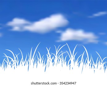 Spring pattern with grass against the sky. Spring holiday card with place for text. Stylish fashion background