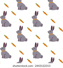 Spring pattern, hare, bouquet of carrots, watering can, bright.