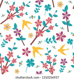 Spring Pattern Icons Springtime Seamless Background Stock Vector