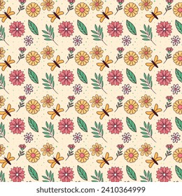 spring pattern illustration in hand drawn flat design style