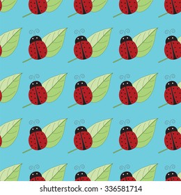spring pattern ladybird green leaf tree vector background