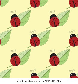 spring pattern ladybird green leaf tree vector background