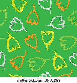 spring pattern on a green background.