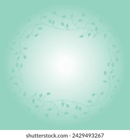 Spring pattern on green, light, muted background, frame of tree branches, leaves, plants. Elegant, aesthetic, stylish Decoration  in flat style. Hand drawing doodles of botanical elements