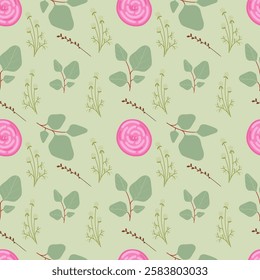 Spring pattern with plants and flowers. Leaves Pattern. Endless light Background. Seamless pattern