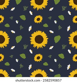 spring pattern sunflower and chamomile	