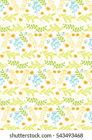 Spring pattern,with orange flowers and with blue and green plants