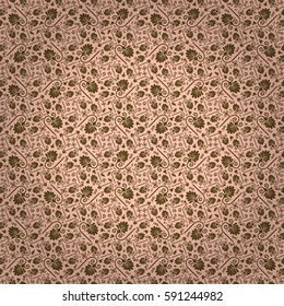 Spring peach pink fancy seamless pattern in grape leaves style. Shining, graphic design for carpet, game, web or other purpose.