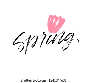 Spring phrase. Hand drawn brush style modern calligraphy. Vector illustration of handwritten lettering. 