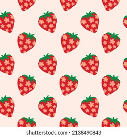 Spring Picnic Strawberry Daisy Flower Cottage Funky Cute Seamless Pattern Background Repeat