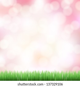spring pink bokeh background with green grass