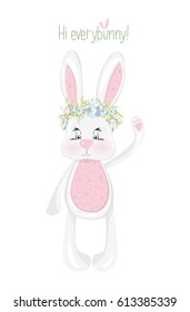 Spring pink bunny. Poster. Wallpaper. Print. Greeting card. Isolated. Vector