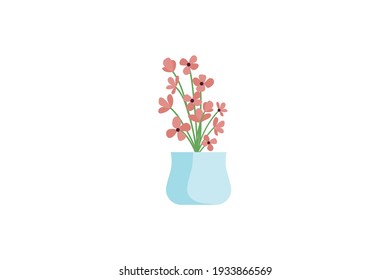 Spring Pink Flower Blue Pot Vector Icon
