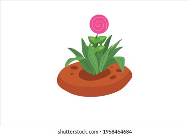 Spring Pink Flower Patch Vector Icon