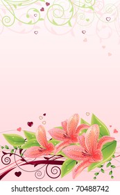 Spring pink frame with lilies and abstract elements