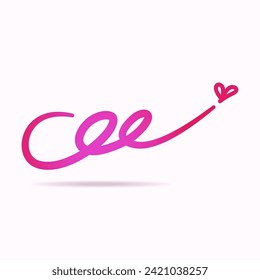 Spring pink love, a hand drawn symbol of heart, expressing love