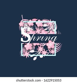 Spring. Pink paper flowers. Light frame on a dark background.
Spring flowers. Watercolor. Banner.