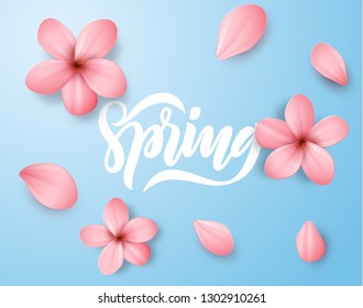 Spring pink sakura flowers blossom flat lay vector background. EPS10 svg