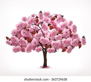 Spring pink tree, vector icon