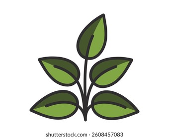 Spring plant with five leaves illustration in green colors. Spring, planting and nature design element. Isolated vector image