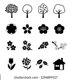  Spring plant icon set