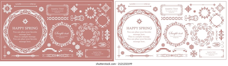 Spring plant motif frameset. Vintage flower. Decorative design. Trendy treatment