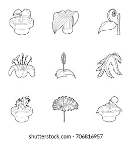 Spring plants icons set. Outline set of 9 spring plants vector icons for web isolated on white background