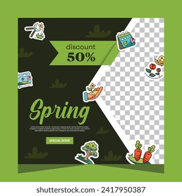 Spring post social media template. Vector design