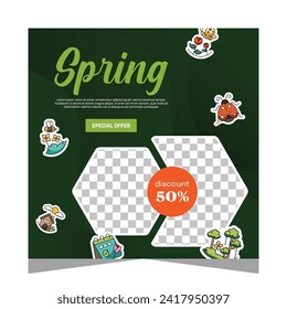 Spring post social media template. Vector design