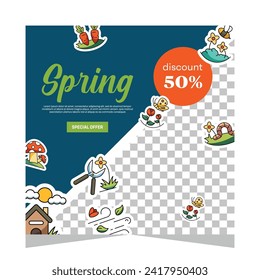 Spring post social media template. Vector design