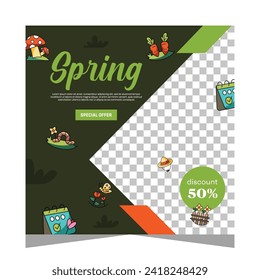 Spring post social media template. Vector design