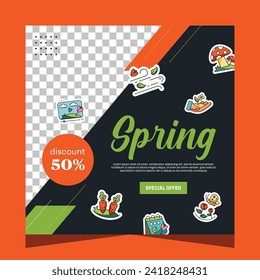 Spring post social media template. Vector design