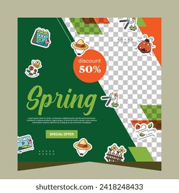 Spring post social media template. Vector design
