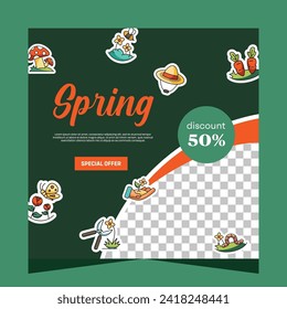 Spring post social media template. Vector design