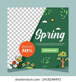 Spring post social media template. Vector design