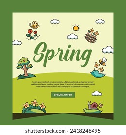 Spring post social media template. Vector design