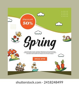 Spring post social media template. Vector design