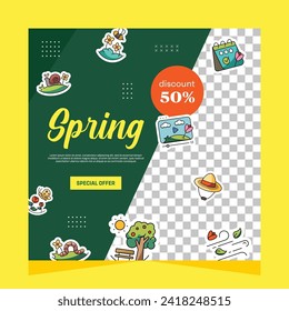 Spring post social media template. Vector design