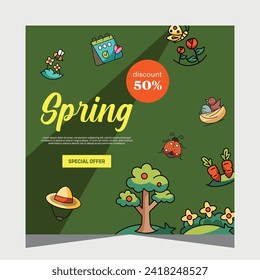 Frühlingsnachrichten in sozialen Medien. Vektordesign