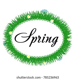 Spring postcard design. Green grass in the spring. For the design of leaflets, a banner in the spring style.