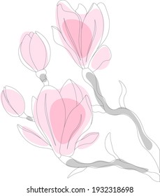 Postal de primavera con un árbol de magnolia en flor. Ilustración vectorial en un estilo dibujado a mano.