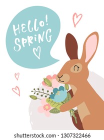 Spring poster, bunny with flowers, vector