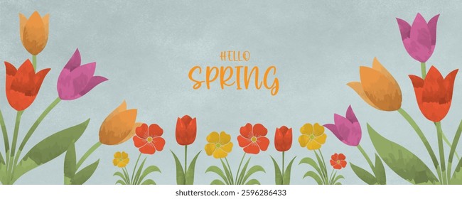 Spring poster cards.Hand-drawn flyers for decoration spring events, Mother's Day, Easter. Beautiful spring banner with Field daisies flowers and grass. in watercolor Concept of trendy spring cover.